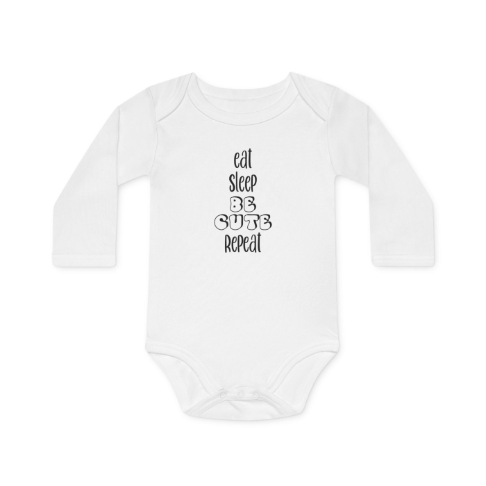 Body Bebelusi, alb, Nou Nascut, fete/baieti, cu mesaj amuzant, marimea 68, Eat, Sleep, Repeat [2]