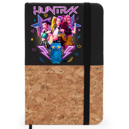 Agende Personalizate - Agenda personalizata K POP Demon Hunters A6 pentru notite, coperta rigida pluta si piele ecologica, semn de carte, banda elastica, 80 file