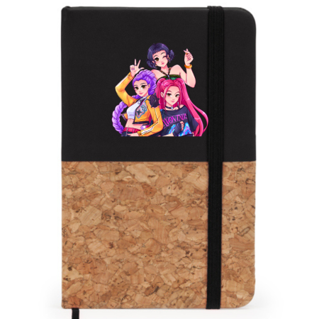 Agende Personalizate - Agenda personalizata K POP Demon Hunters HUntrix A6 pentru notite, coperta rigida pluta si piele ecologica, semn de carte, banda elastica, 80 file