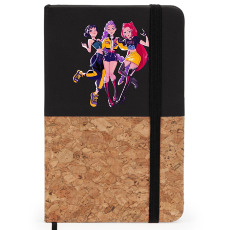 Agende Personalizate - Agenda personalizata K POP Demon Hunters HUntrix A6 pentru notite, coperta rigida pluta si piele ecologica, semn de carte, banda elastica, 80 file