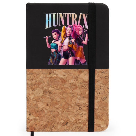 Agende Personalizate - Agenda personalizata K POP Demon Hunters HUntrix A6 pentru notite, coperta rigida pluta si piele ecologica, semn de carte, banda elastica, 80 file