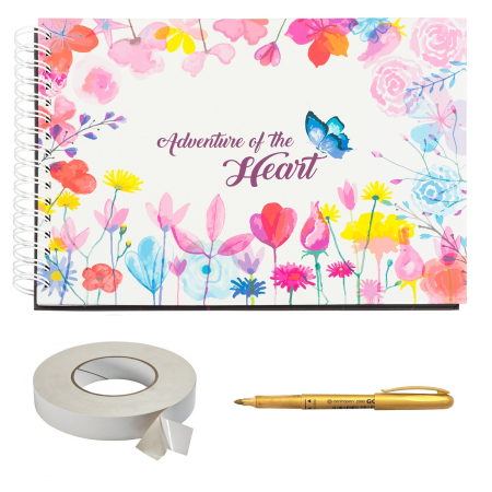 Guestbook/Album Foto - Album foto / Guestbook Caiet marturii Flower pentru nunta, format A4 landscape, pix inclus, accesoriu nunta