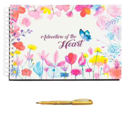 Guestbook/Album Foto - Album foto / Guestbook Caiet marturii Flower pentru nunta, format A5 landscape, pix inclus, 120 pagini albe, accesoriu nunta