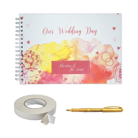 Guestbook/Album Foto - Album foto / Guestbook Caiet marturii Our wedding Day pentru nunta, format A5 landscape, pix inclus, 120 pagini albe, accesoriu nunta
