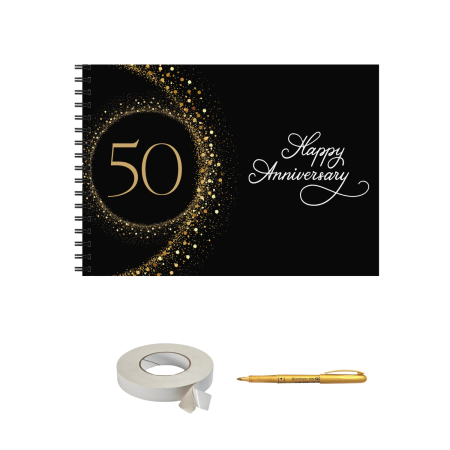 Guestbook/Album Foto - Album foto / Guestbook / Caiet marturii pentru aniversare, 50 ani, format A4 landscape, pix inclus, 25 pagini, accesoriu nunta