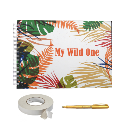 Guestbook/Album Foto - Album foto / Guestbook / Caiet marturii pentru botez, format A4 landscape, pix inclus, wild one