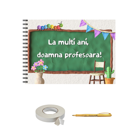 Guestbook/Album Foto - Album foto / Guestbook / Caiet marturii pentru cea mai buna profesoara, format A4 landscape, pix inclus, 25 pagini, accesoriu nunta