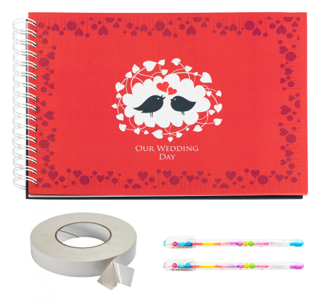 Guestbook/Album Foto - Album foto / Guestbook / Caiet marturii pentru nunta Birds, A4 landscape, pix inclus, accesoriu nunta
