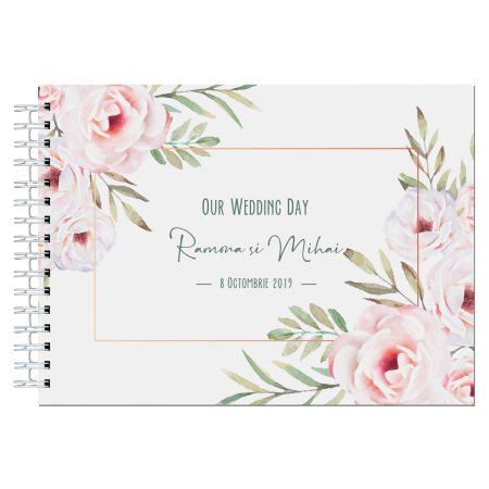 Guestbook/Album Foto - Album foto / Guestbook Caiet marturii personalizabil 1 pentru nunta, format A5 landscape, pix inclus, 120 pagini albe, accesoriu nunta