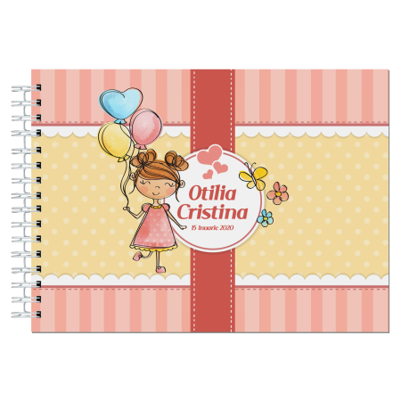 Guestbook/Album Foto - Album foto / Guestbook Caiet poze marturii personalizabil 2 pentru botez, format A5 landscape, pix inclus, 120 pagini albe, accesoriu nunta