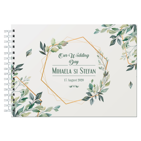 Guestbook/Album Foto - Album foto / Guestbook Caiet poze marturii personalizabil 2 pentru nunta, format A5 landscape, pix inclus, 120 pagini albe, accesoriu nunta