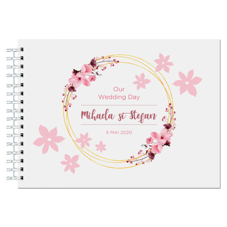 Guestbook/Album Foto - Album foto / Guestbook Caiet poze marturii personalizabil 3 pentru nunta, format A5 landscape, pix inclus, 120 pagini albe, accesoriu nunta