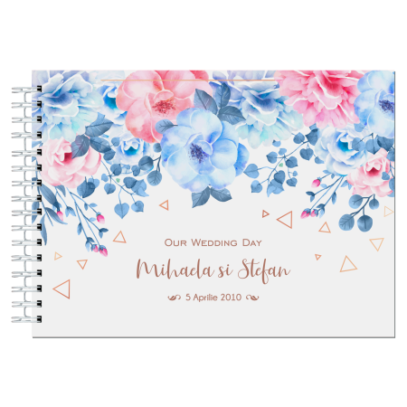 Guestbook/Album Foto - Album foto / Guestbook Caiet poze marturii personalizabil 6 pentru nunta, format A5 landscape, pix inclus, 120 pagini albe, accesoriu nunta