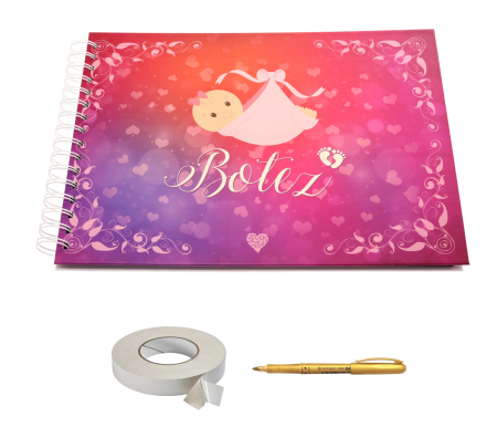 Guestbook/Album Foto - Album foto / Guestbook pentru botez Girls, A4 landscape, pix inclus, accesoriu nunta