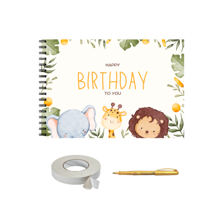 Guestbook/Album Foto - Album foto / GuestBook/ Scrapbooking pentru aniversare copii, La multi ani, pagini negre, A4 landscape, 25 pag, Animale Jungle, accesoriu nunta