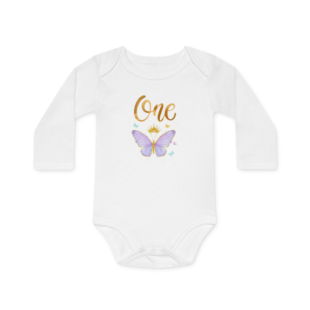 Body Bebelusi, alb, 1 an aniversare, fetite, tematica One ButterFly, marimea 98 [1]