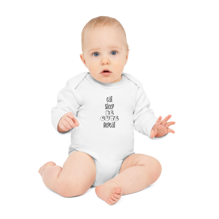 Body-uri Bebelusi - Body Bebelusi, alb, Nou Nascut, fete/baieti, cu mesaj amuzant, marimea 68, Eat, Sleep, Repeat
