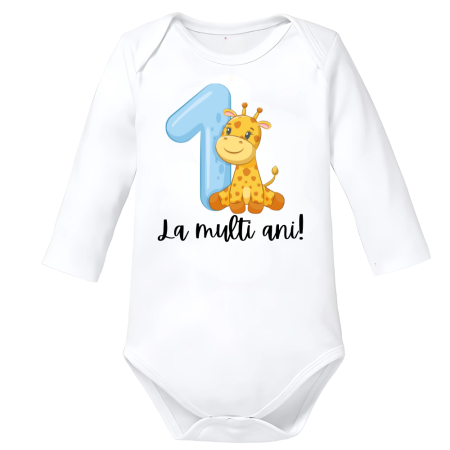 Body-uri Bebelusi - Body Bebelusi Primul An de viata, baieti, tematica aniversara, Baby Giraffe, 92