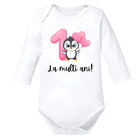 Body-uri Bebelusi - Body Bebelusi Primul An de viata, fetite, tematica aniversara, Baby Pinguin, 86