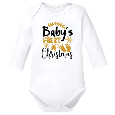 Body-uri Bebelusi - Body bebeluși primul Crăciun alb bumbac 100% marimea 62
