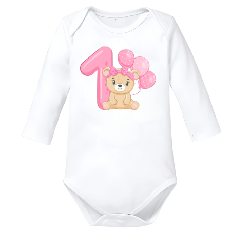 Body-uri Bebelusi - Body Bebelusi, tematica aniversare 1 an, pentru fetite, Baby Ursulet, marimea 74