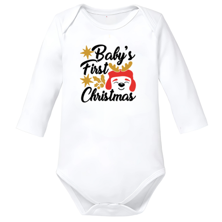 Body-uri Bebelusi - Body primul Crăciun bebeluși bumbac 100% alb marimea 62