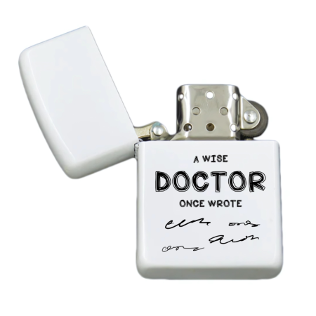 Brichete Personalizate - Brigheta personalizata pentru doctor/medic cu mesaj amuzant, alba, cutie inox