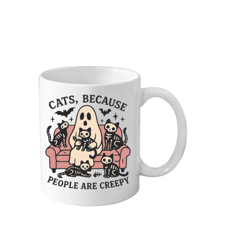Idei de Cadouri - Cana alba 330 ml Halloween cu fantome si lilieci