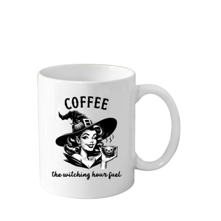 Idei de Cadouri - Cana alba 330 ml Halloween cu vrajitoare si dovleci