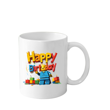 Cani Personalizate - Cana din ceramica ANIVERSARA, haioasa, 330 ml, alba, Lego Happy Birthday
