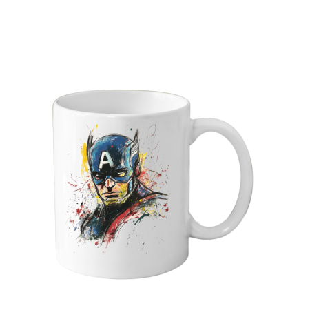 Cani Personalizate - Cana din ceramica haioasa, 330 ml, alba, pentru pasionatii de desene animate, Eroi Marvel, Captain America