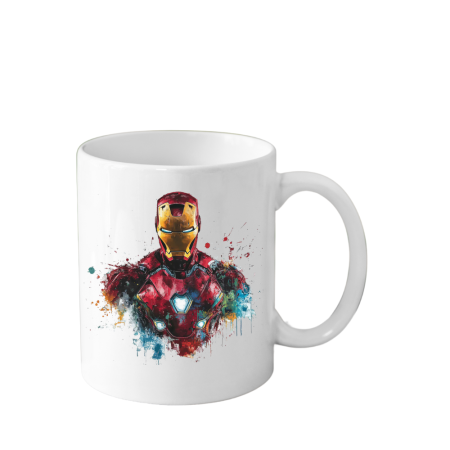 Cani Personalizate - Cana din ceramica haioasa, 330 ml, alba, pentru pasionatii de desene animate, Eroi Marvel, Iron Man