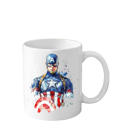 Cani Personalizate - Cana din ceramica haioasa, 330 ml, alba, pentru pasionatii de desene animate, SuperEroi Marvel, Captain America