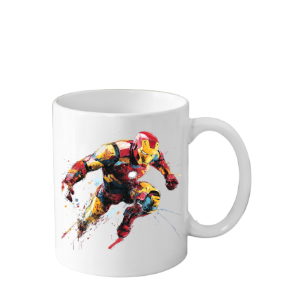 Cani Personalizate - Cana din ceramica haioasa, 330 ml, alba, pentru pasionatii de desene animate, SuperEroi Marvel, IRON MAN
