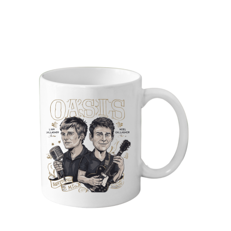 Cani Personalizate - Cana din ceramica haioasa, 330 ml, alba, pentru pasionatii de muzica, formatia rock Oasis