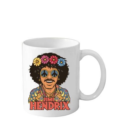 Cani Personalizate - Cana din ceramica haioasa, 330 ml, alba, pentru pasionatii de muzica, Jimi Hendrix