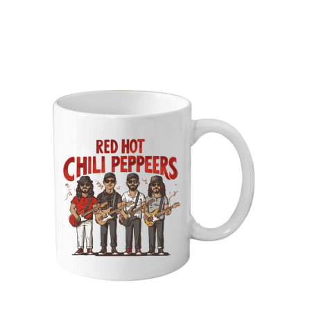 Cani Personalizate - Cana din ceramica haioasa, 330 ml, alba, pentru pasionatii de muzica, Red Hot Chili Peppers