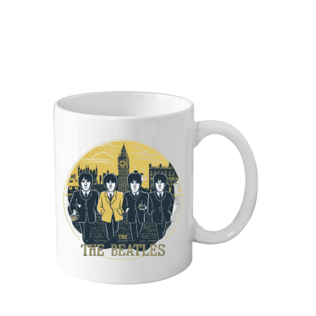Cani Personalizate - Cana din ceramica haioasa, 330 ml, alba, pentru pasionatii de muzica, The Beatles