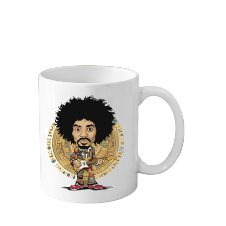 Cani Personalizate - Cana din ceramica haioasa, 330 ml, alba, pentru pasionatii muzica, Jimi Hendrix