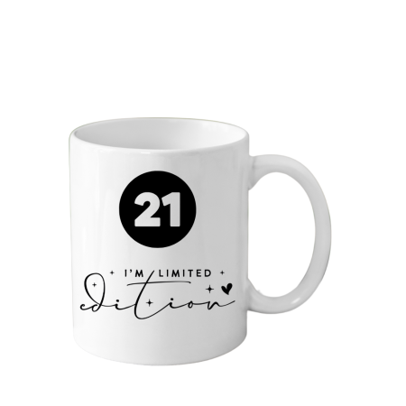 Cani Personalizate - Cana din ceramica haioasa Aniversare 21 ani, alba, 330 ml, Limited Edition
