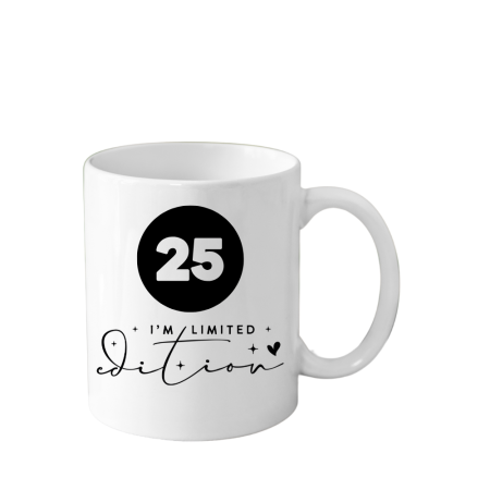 Cani Personalizate - Cana din ceramica haioasa Aniversare 25 ani, alba, 330 ml, Limited Edition