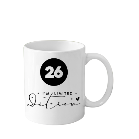 Cani Personalizate - Cana din ceramica haioasa Aniversare 26 ani, alba, 330 ml, Limited Edition