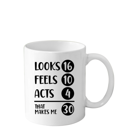 Cani Personalizate - Cana din ceramica haioasa Aniversare 30 ani, alba, 330 ml, model 2