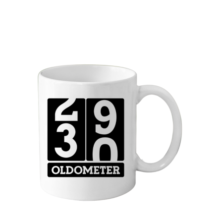 Cani Personalizate - Cana din ceramica haioasa Aniversare 30 ani, alba, 330 ml, model Oldometru