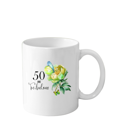 Cani Personalizate - Cana din ceramica haioasa Aniversare 50 ani, 330 ml, alba