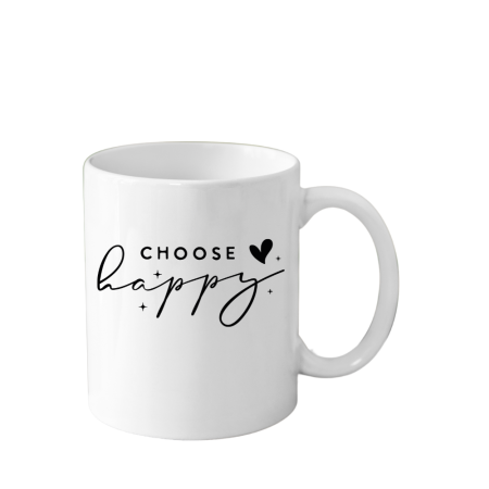 Cani Personalizate - Cana din ceramica haioasa, cu mesaj inspirational/motivational, alba, 330 ml, model Choose Happy