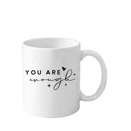 Cani Personalizate - Cana din ceramica haioasa, cu mesaj inspirational/motivational, alba, 330 ml, model You Are Enough