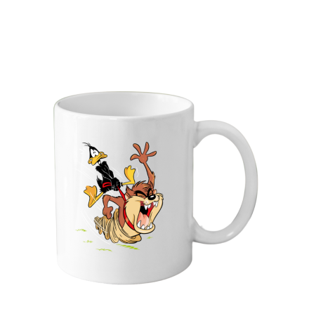 Cani Personalizate - Cana din ceramica haioasa desene animate vechi, 330 ml, alba, tematica Daffy Duck si Taz Mania