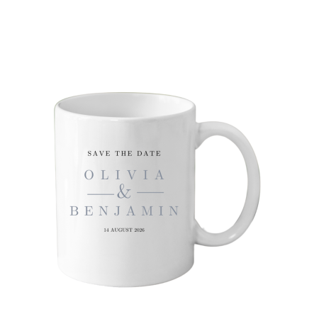 Cani Personalizate - Cana Save the Date, mire si mireasa, alba, 330 ml