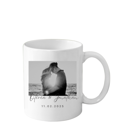 Cani Personalizate - Cana Save the Date, cu poza mire si mireasa, alba, 330ml